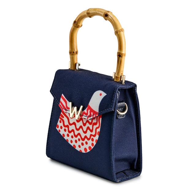 Wolf Evie Collection Small Bag with Navy Bird Print