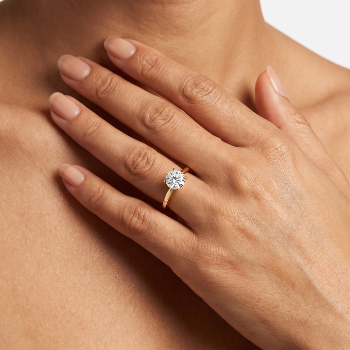 1.00ct Lab Grown Diamond Ring in 9K Yellow Gold worn on hand