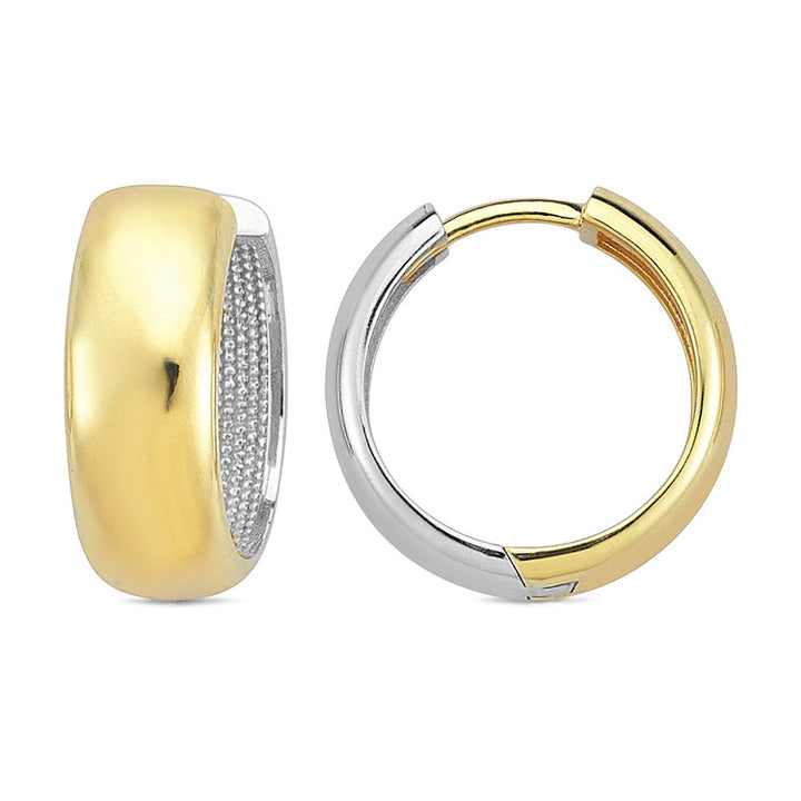 9K Yellow Gold & White Gold Wide Huggie Earrings 16mm