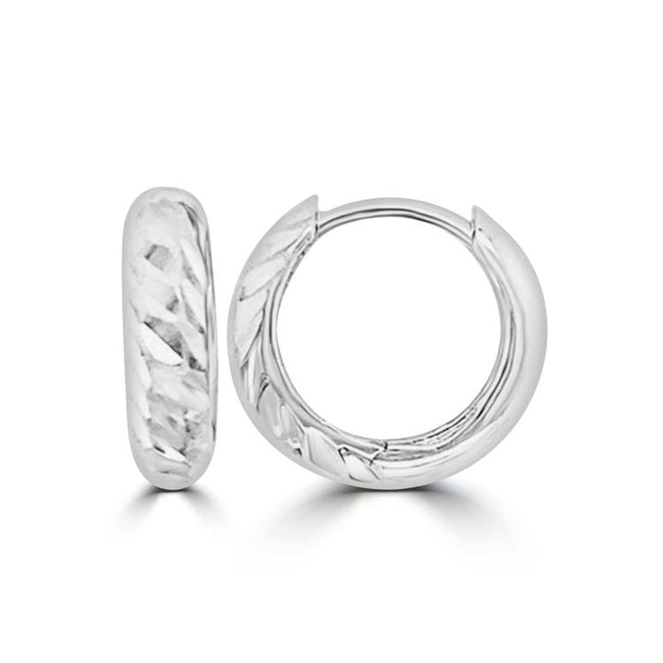 9K White Gold Textured Hollow Creole Earrings 9mm | The Jewellery Boutique