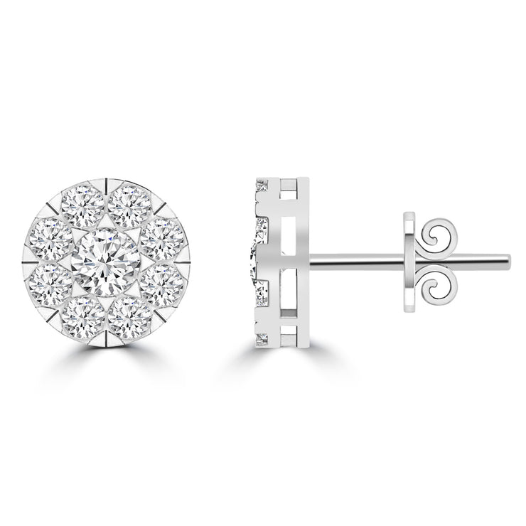 Cluster Diamond Stud Earrings with 0.33ct Diamonds in 9K White Gold - 9WECLUS33GH