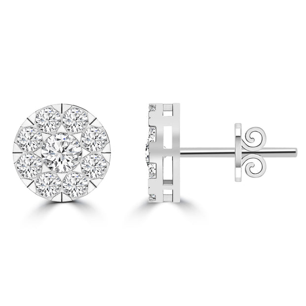 Cluster Diamond Stud Earrings with 0.50ct Diamonds in 9K White Gold - 9WECLUS50GH