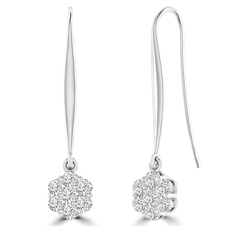 Cluster Hook Diamond Earrings with 0.15ct Diamonds in 9K White Gold - 9WSH15GH