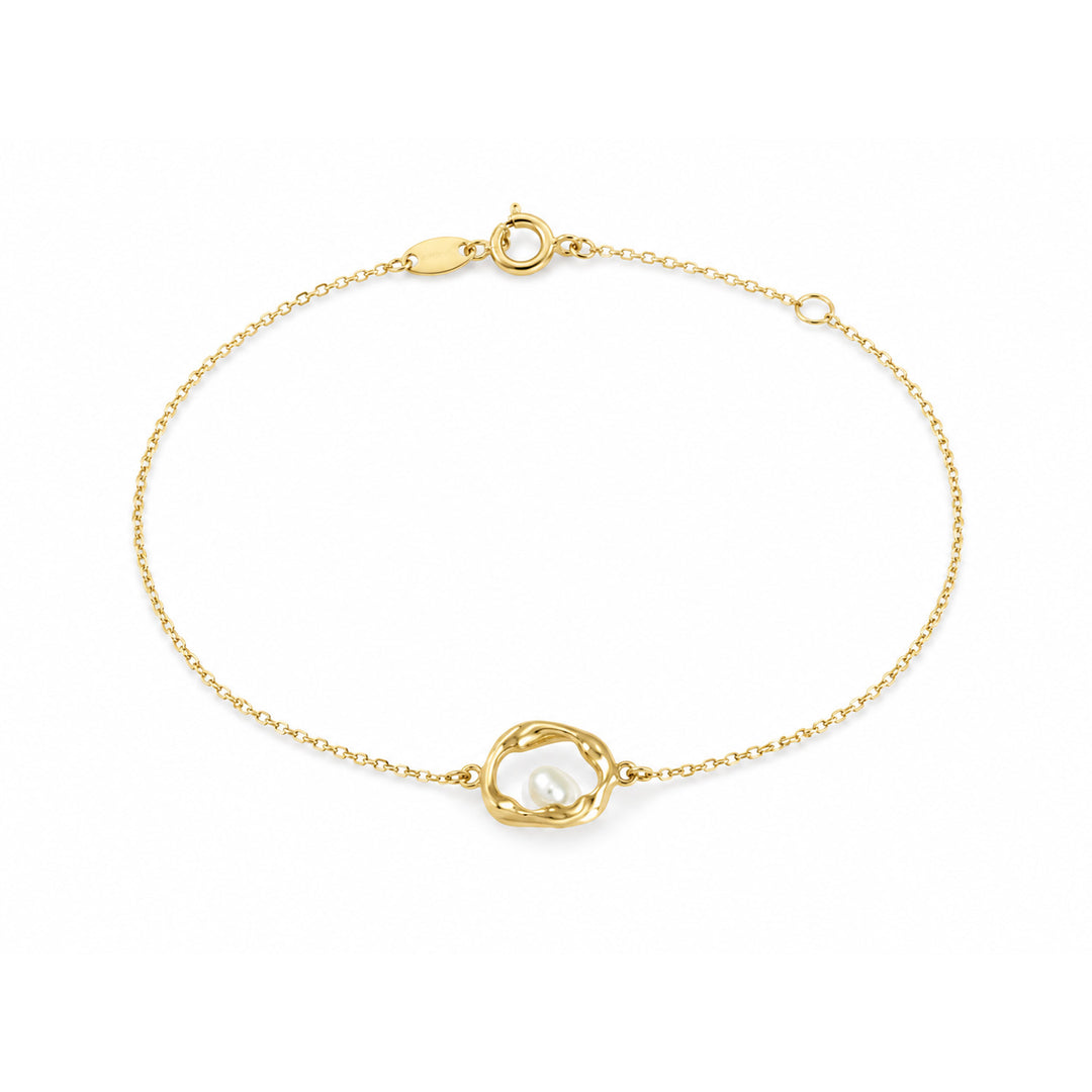 9K Yellow Gold Floating Freshwater Pearl Bracelet 17-19cm