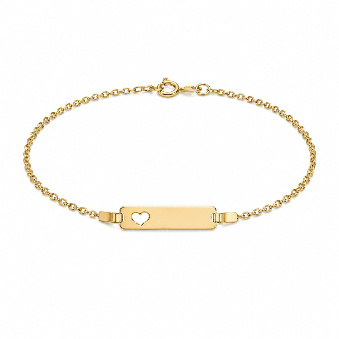 9K Yellow Gold Heart Cut-Out Baby ID Bracelet 14cm