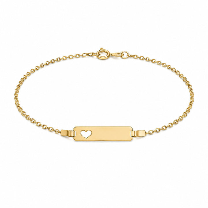 9K Yellow Gold Heart Cut-Out Baby ID Bracelet 14cm