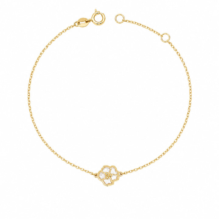 9K Yellow Gold Mother of Pearl Flower Bracelet 17-19cm