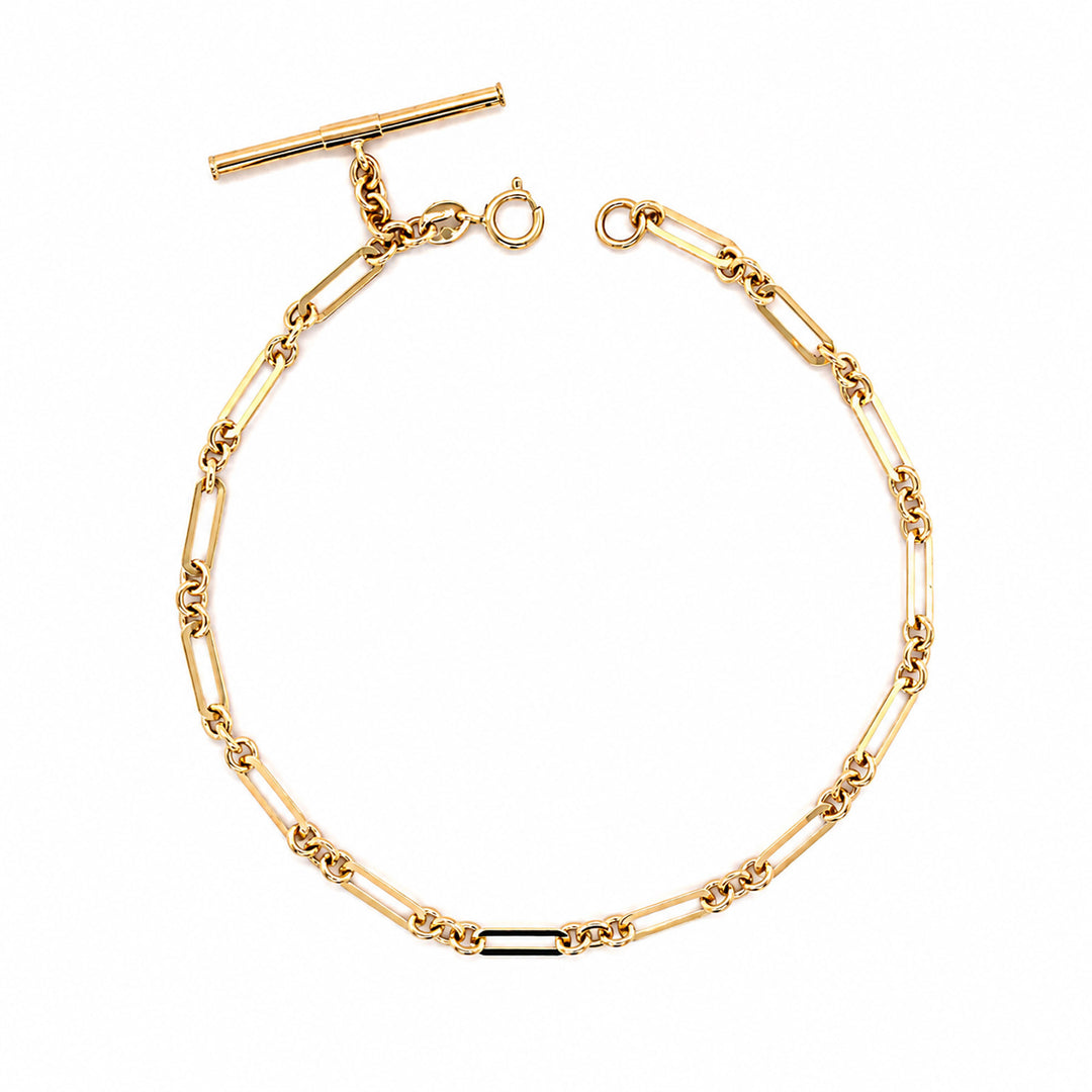 9K Yellow Gold Heirloom Paperchain Fob Bracelet 19cm
