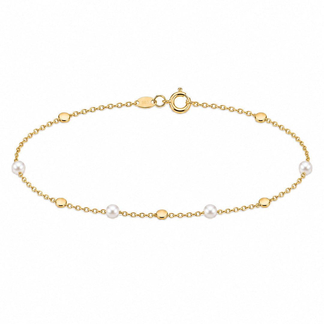 9K Yellow Gold Paperchain Freshwater Pearl Bracelet 19cm