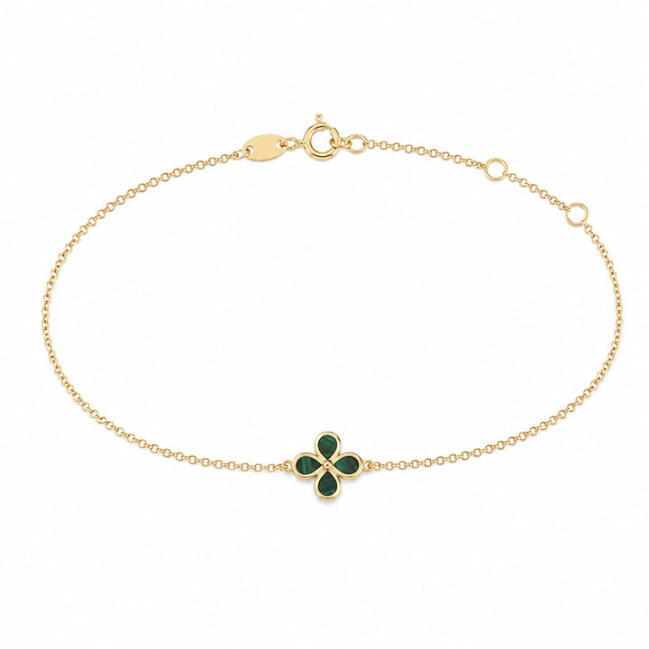 9K Yellow Gold Malachite Clover Bracelet 17-19cm