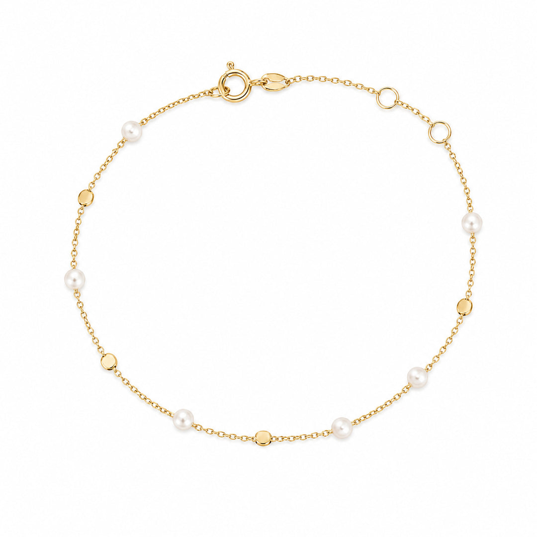 9K Yellow Gold Ball & Freshwater Pearl Bracelet 19cm
