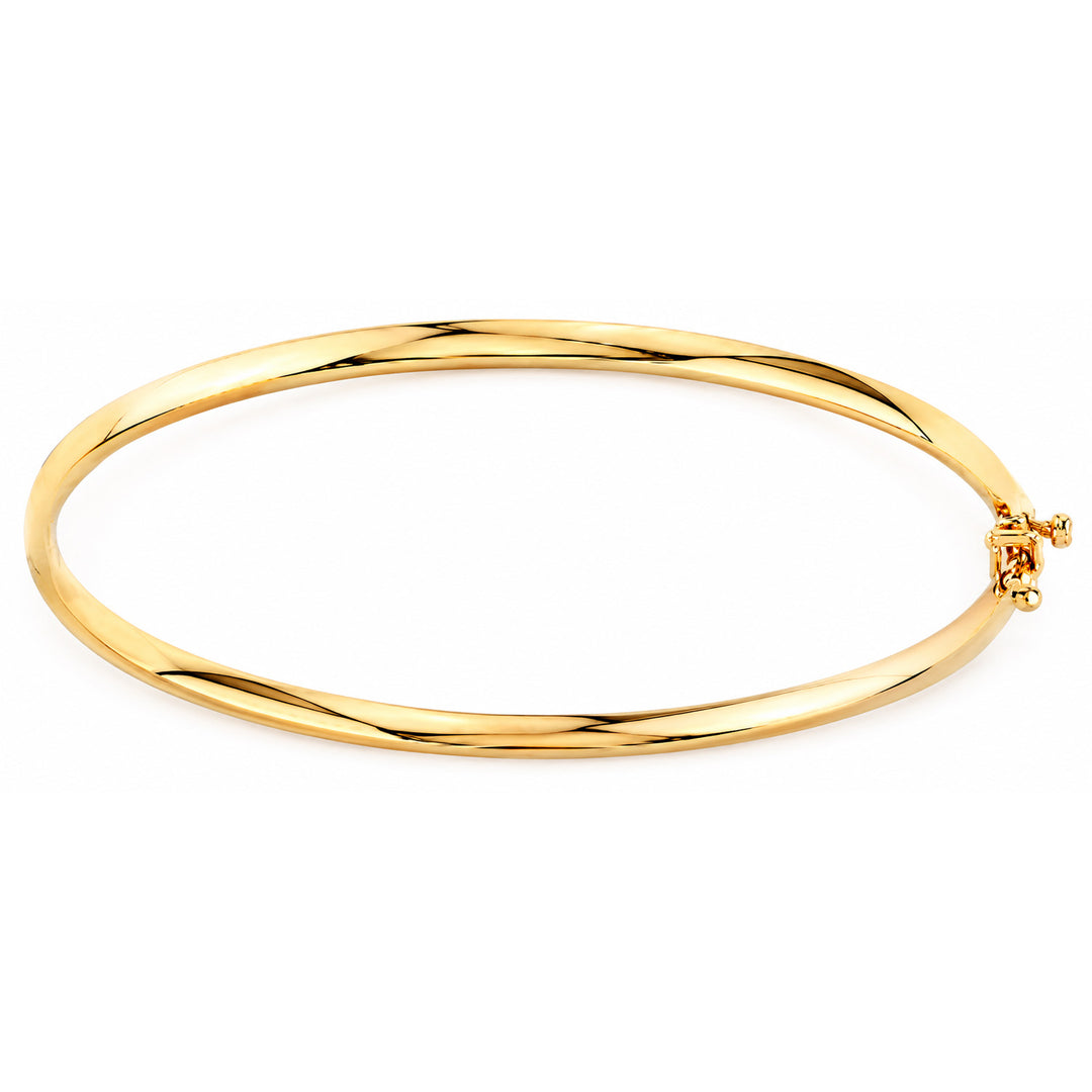 9K Yellow Gold 3mm Half Round Hinged Bangle 63mm