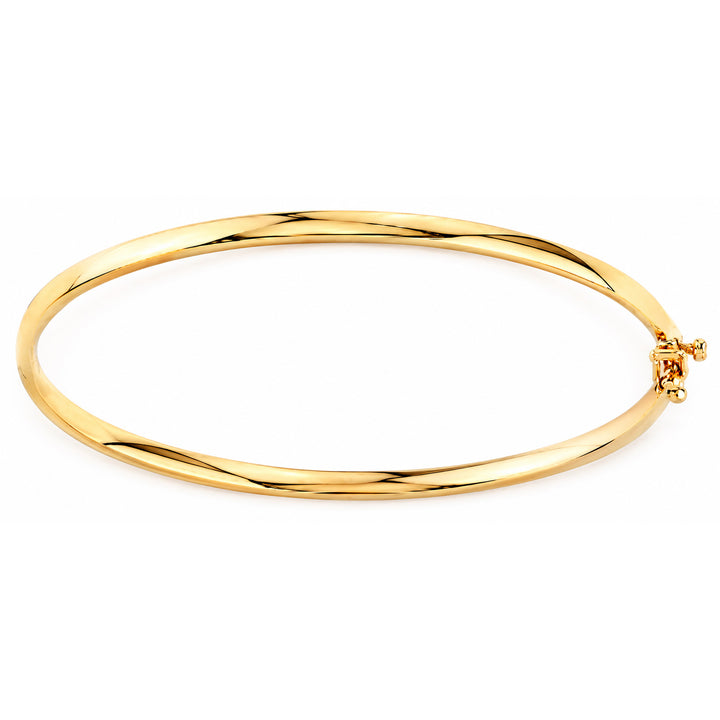 9K Yellow Gold 3mm Half Round Hinged Bangle 63mm