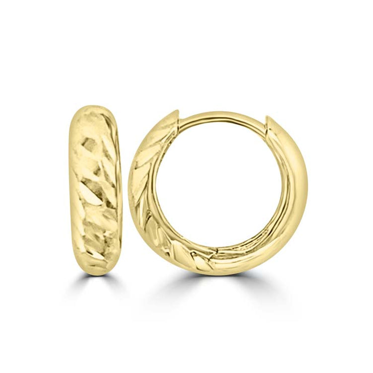 9K Yellow Gold Textured Hollow Creole Earrings 9mm | The Jewellery Boutique