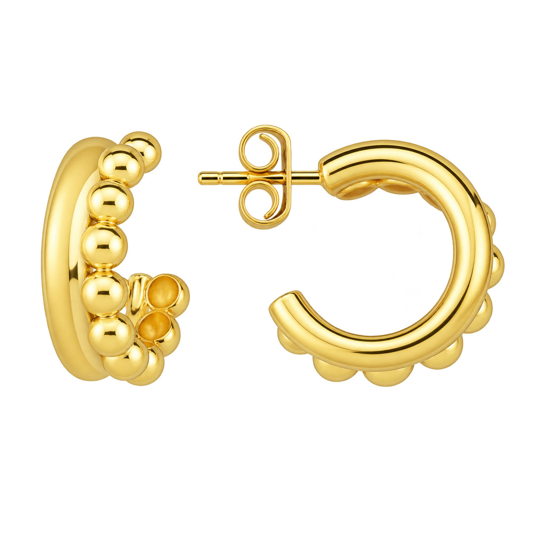 9K Yellow Gold Dots & Dash Open Hoop Earrings