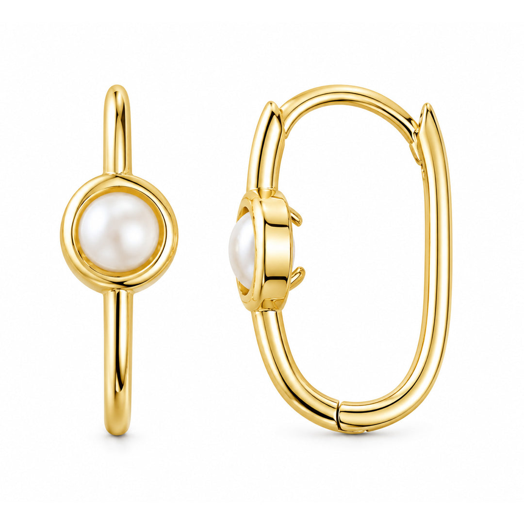 9K Yellow Gold Ball Rectangle Huggie Earrings