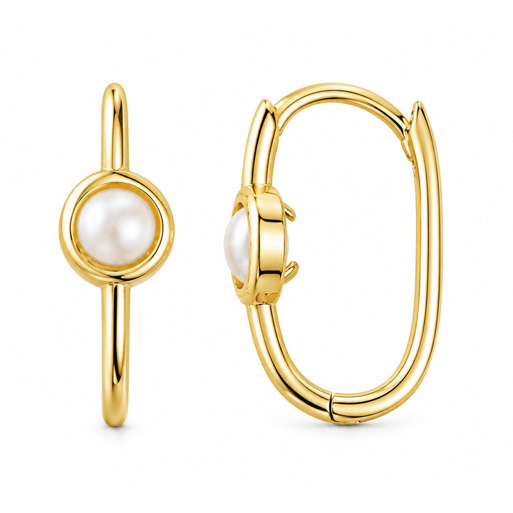 9K Yellow Gold Ball Rectangle Huggie Earrings