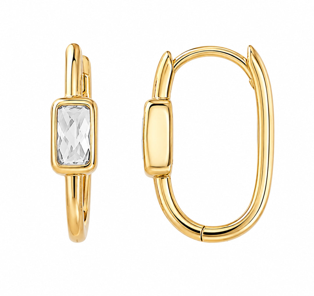 9K Yellow Gold Faceted Sky Blue Topaz Huggie Earrings