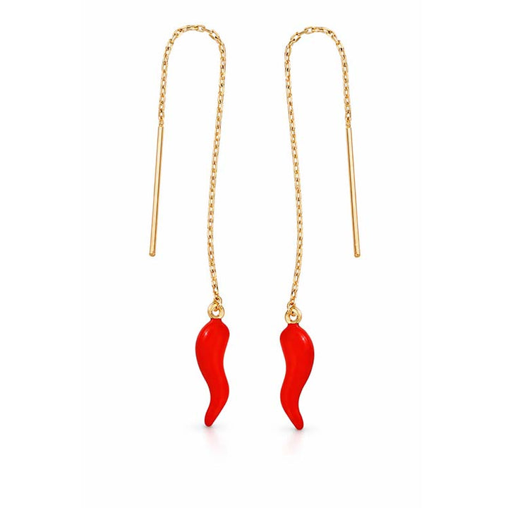 9K Yellow Gold Red Horn Threader Earrings