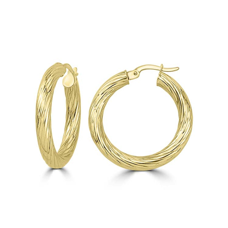 9K Yellow Gold Textured Hollow Hoops 20mm | The Jewellery Boutique