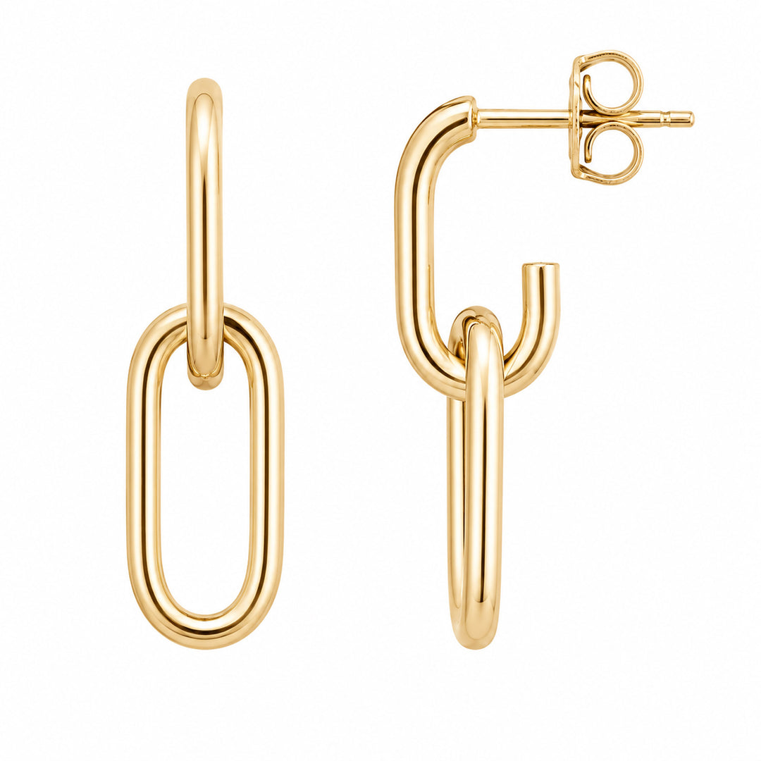 9K Yellow Gold Oval Paperchain Drop Stud Earrings