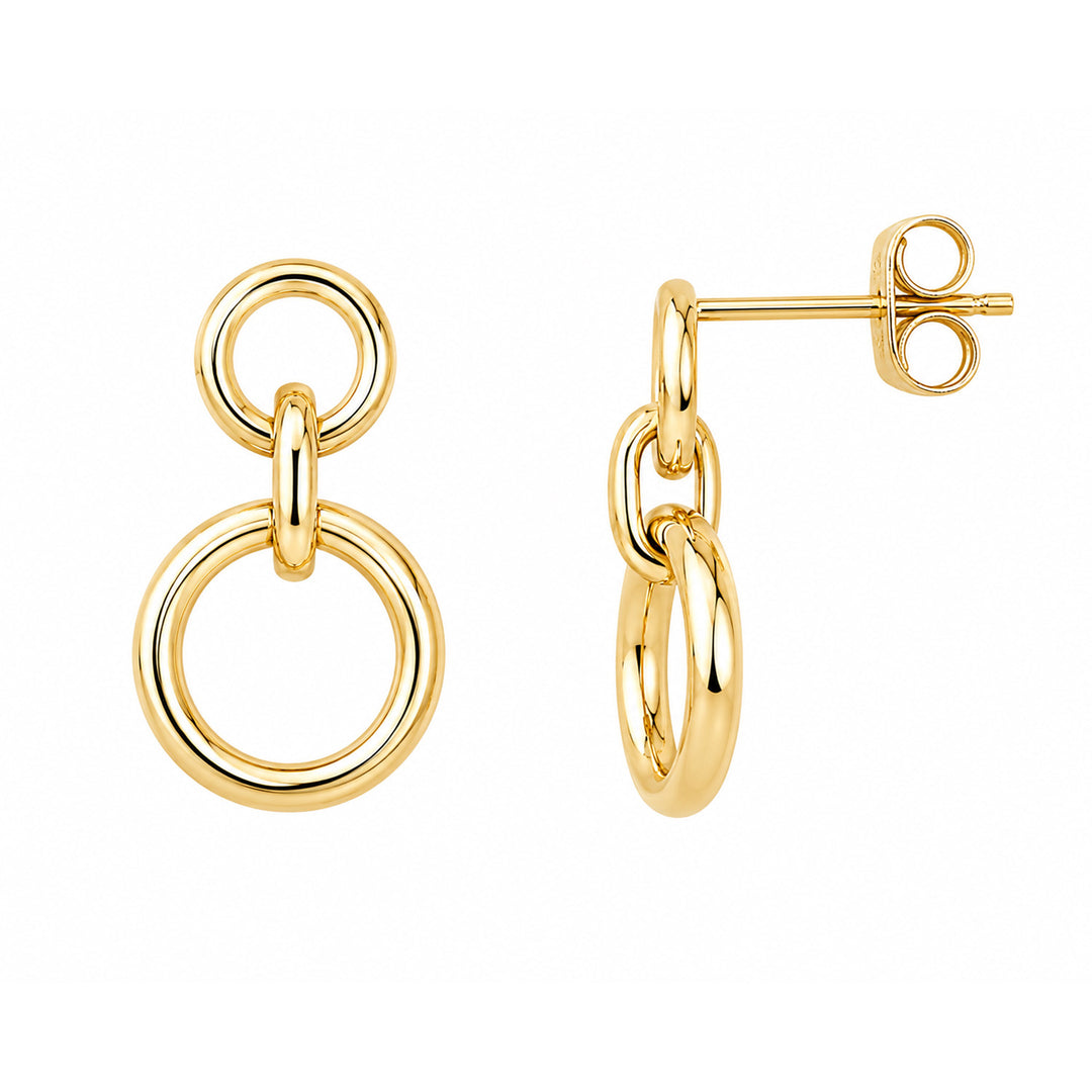 9K Yellow Gold Round Circular Drop Stud Earrings