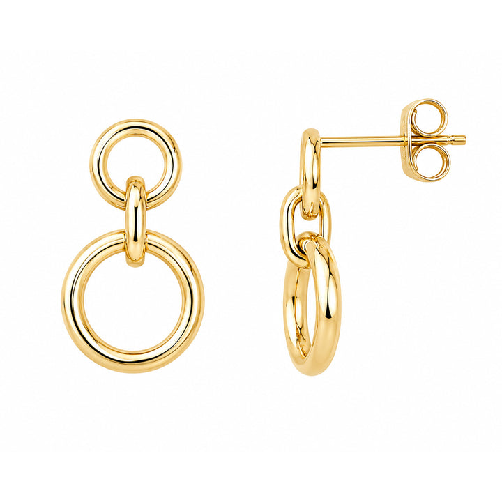 9K Yellow Gold Round Circular Drop Stud Earrings