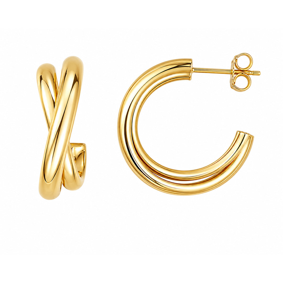 9K Yellow Gold Crossover Open Hoop Earrings