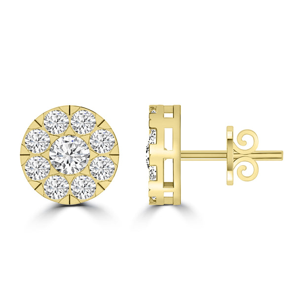 Cluster Diamond Stud Earrings with 0.15ct Diamonds in 9K Yellow Gold - 9YECLUS15GH