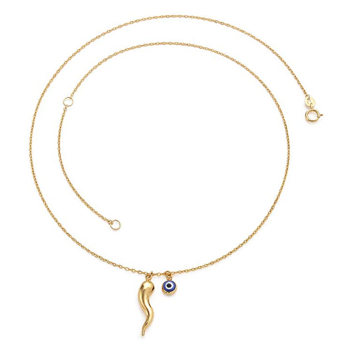 9K Yellow Gold Nazar & Gold Horn Necklace 4-45cm