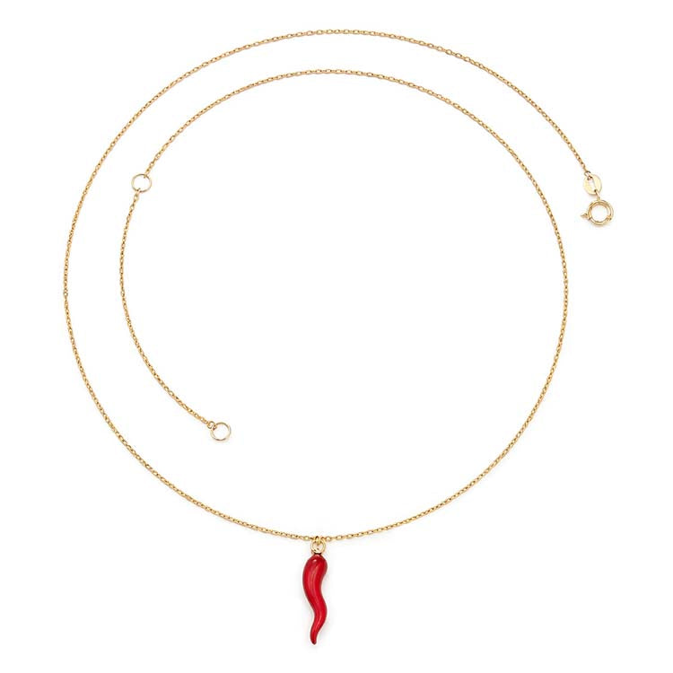 9K Yellow Gold Red Horn Necklace 4-45cm