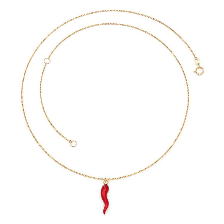 9K Yellow Gold Red Horn Necklace 4-45cm