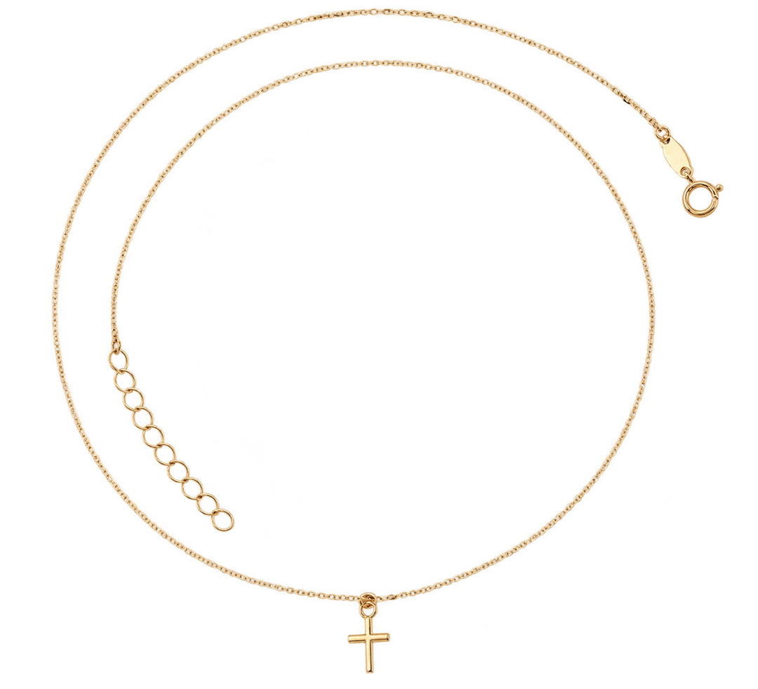 9K Yellow Gold Dainty Cross Necklace 40-45cm