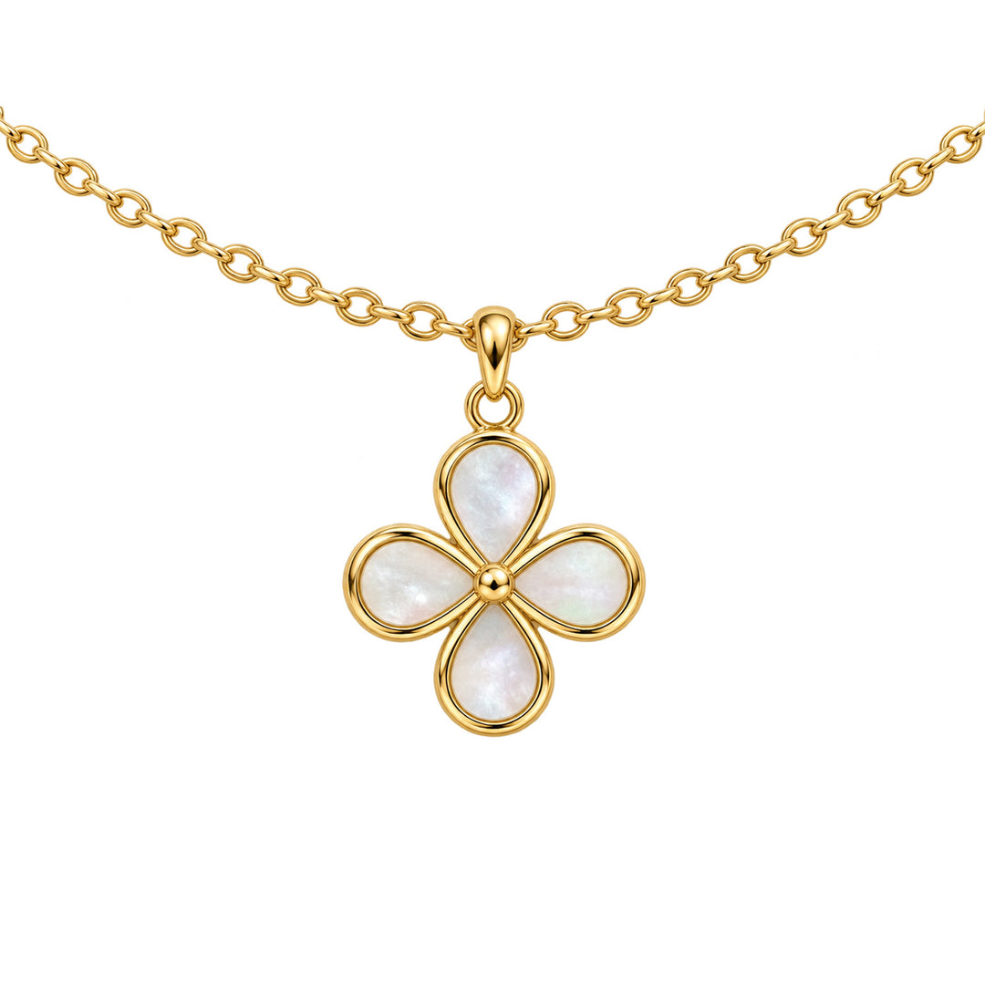 9K Yellow Gold Mother of Pearl Clover Necklace 45-50cm