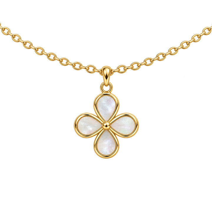 9K Yellow Gold Mother of Pearl Clover Necklace 45-50cm