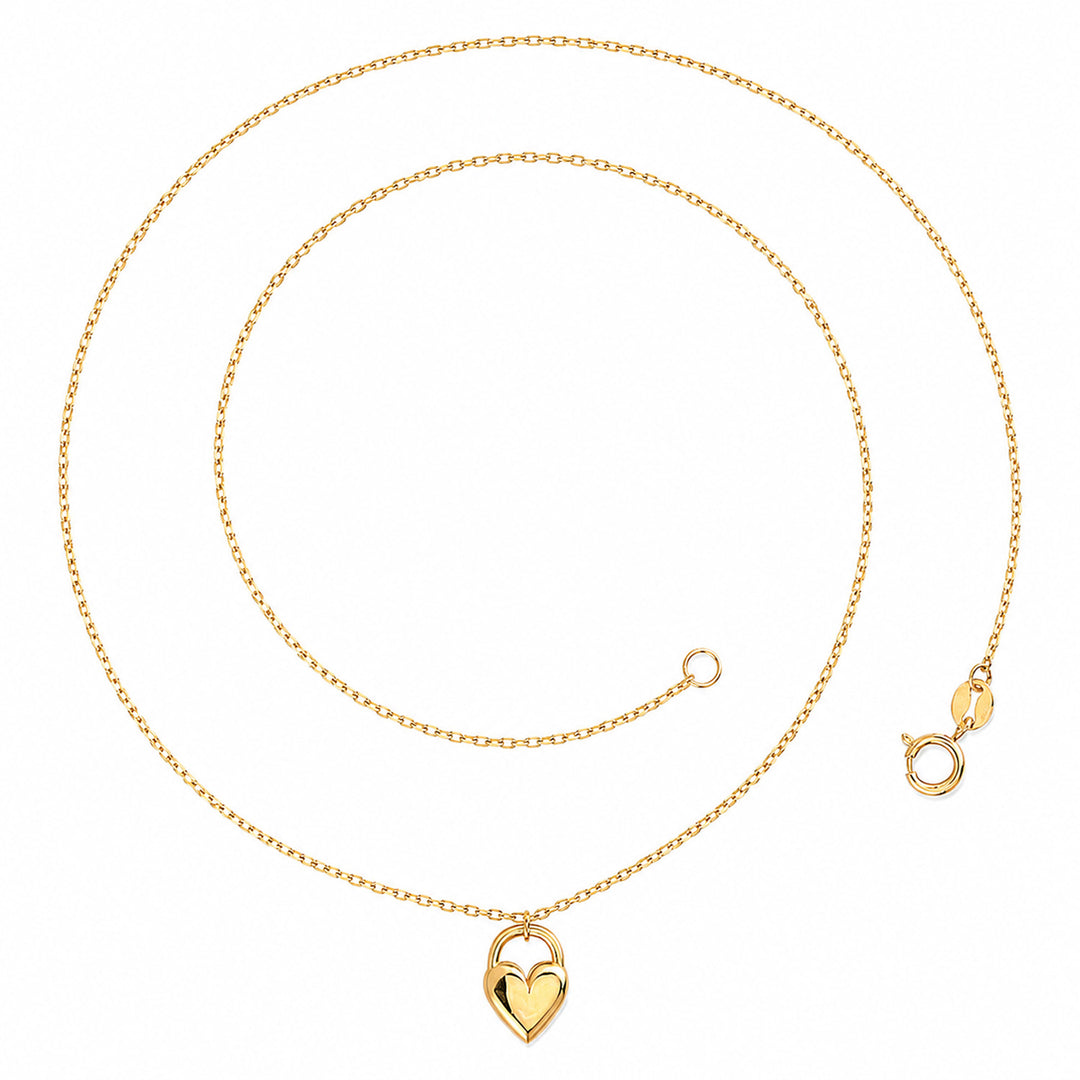 9K Yellow Gold Heart Padlock Fine Necklace 45cm