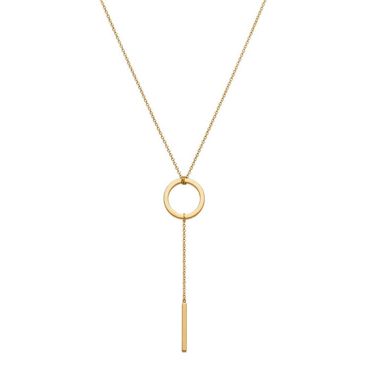 9K Yellow Gold Circle & Bar 'Y' Necklace 4-45cm