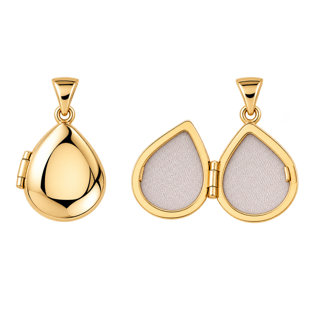 9K Yellow Gold Teardrop Domed Locket Pendant
