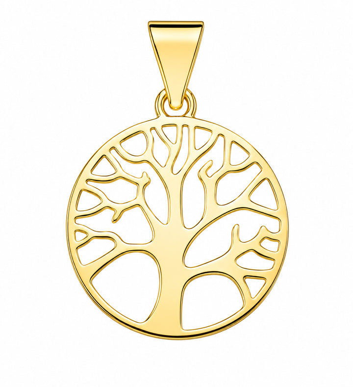 9K Yellow Gold Tree Of Life Circle Pendant