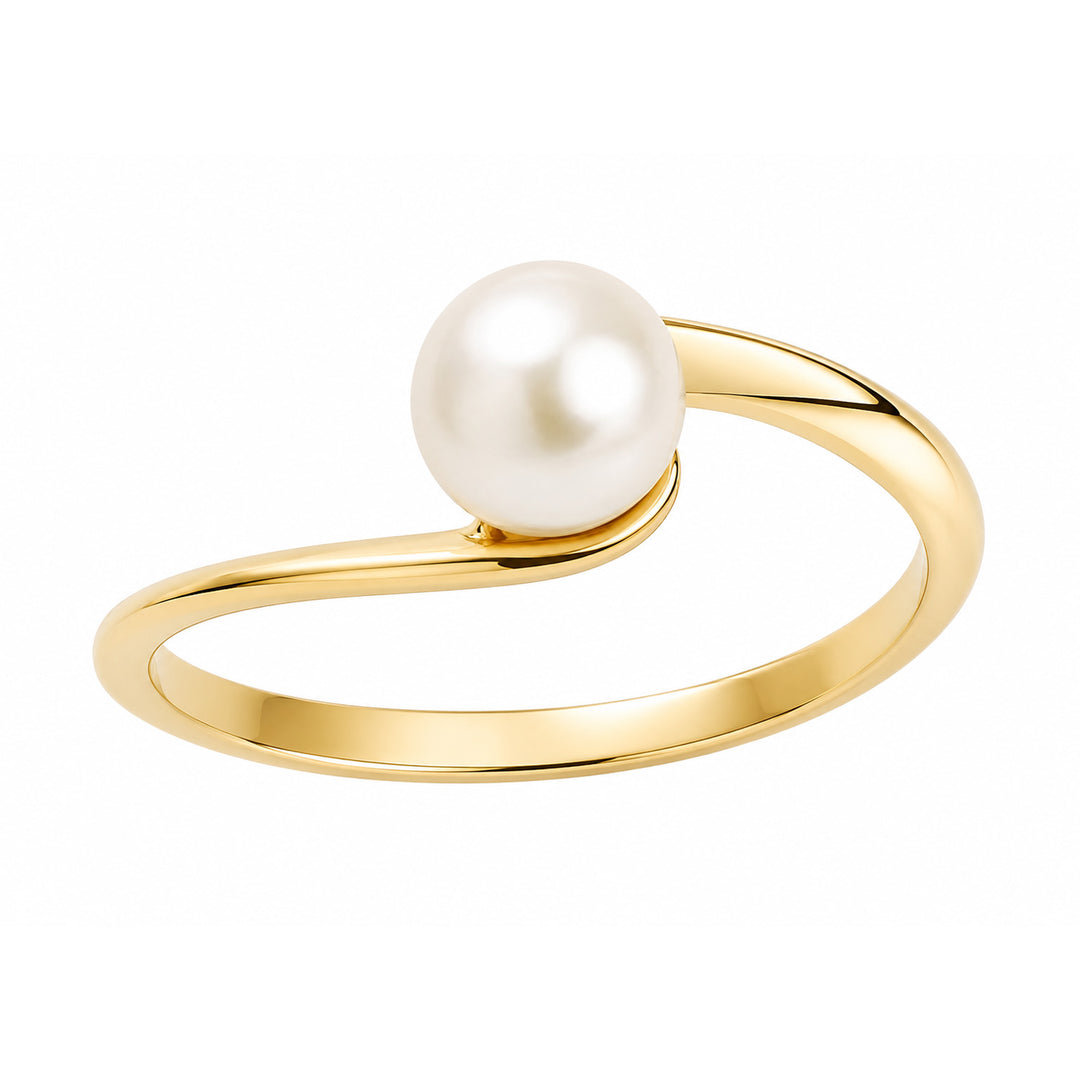 9K Yellow Gold Freshwater Pearl Wave Ring