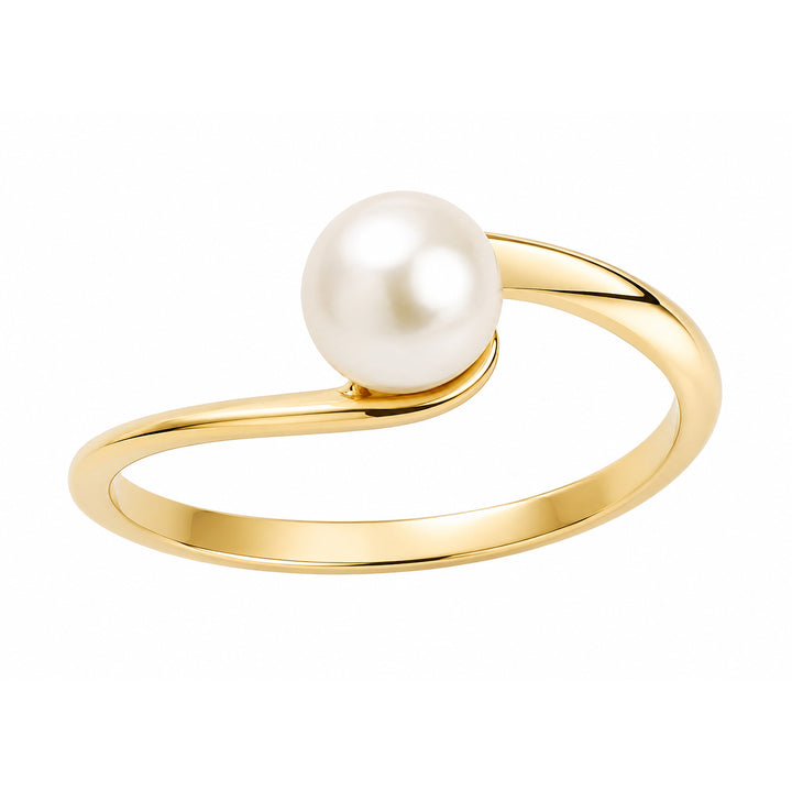 9K Yellow Gold Freshwater Pearl Wave Ring