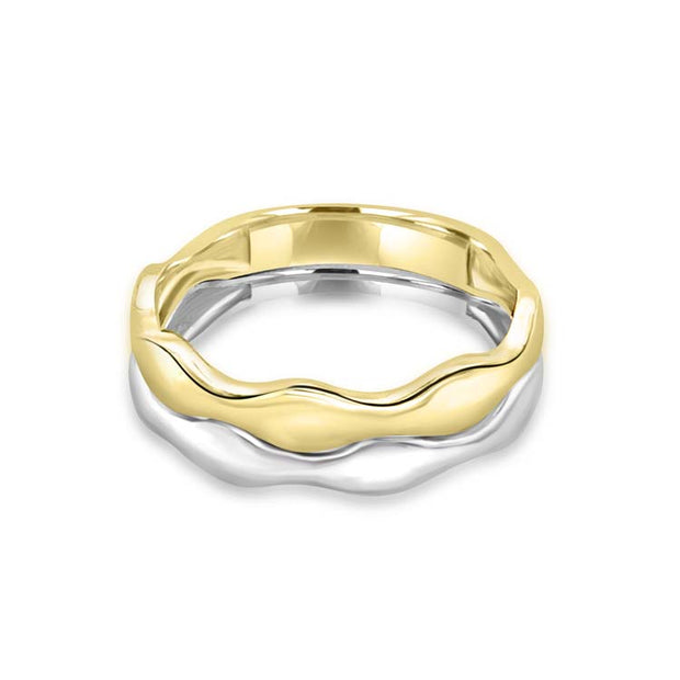 9K Yellow Gold & White Gold Solid Double Wave Ring | The Jewellery Boutique