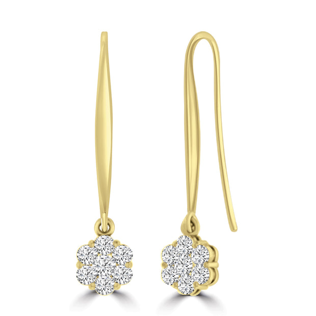 Cluster Hook Diamond Earrings with 0.15ct Diamonds in 9K Yellow Gold - 9YSH15GH