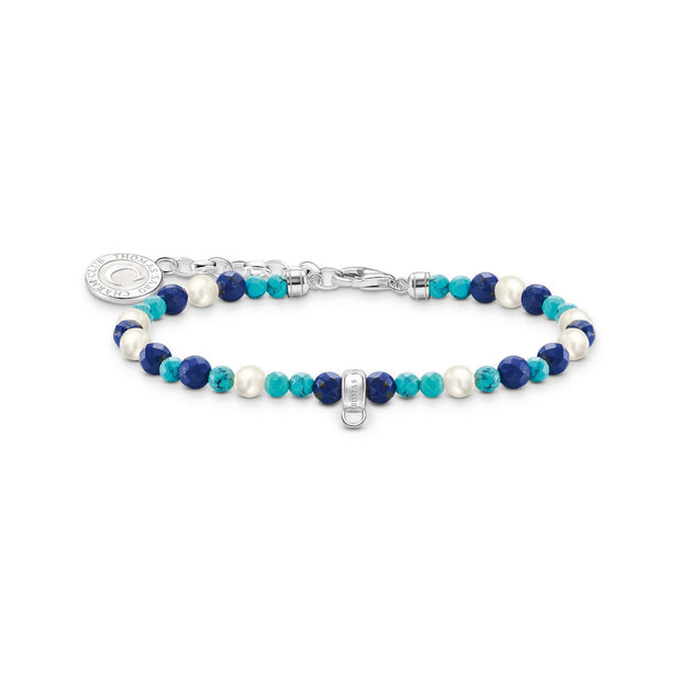 THOMAS SABO Member Charm Bracelet with White Pearls & Blue Beads