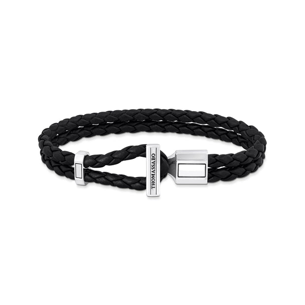 THOMAS SABO Double Bracelet with Braided, Black Leather