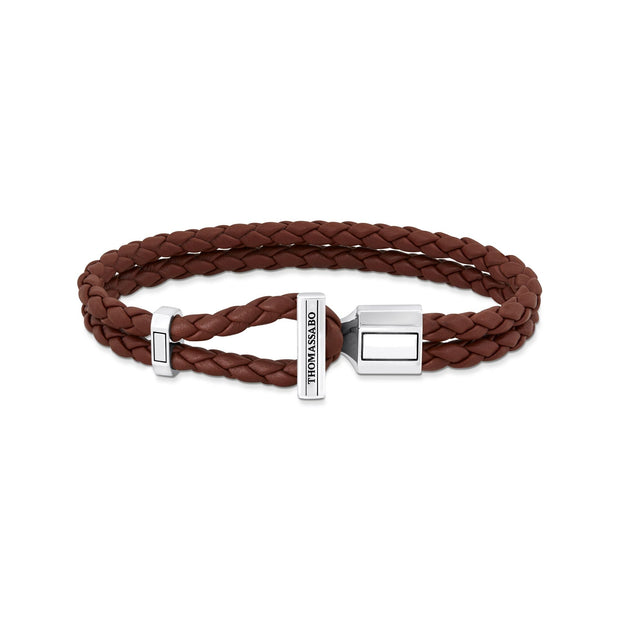 THOMAS SABO Double Bracelet with Braided, Brown Leather