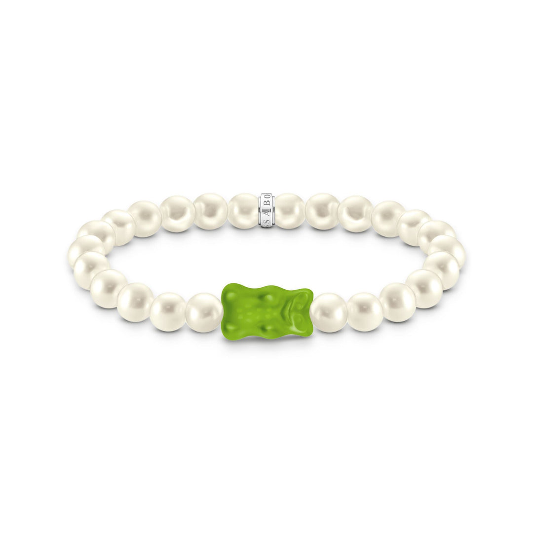 THOMAS SABO x HARIBO: Silver Pearl bracelet Apple green Goldbear 