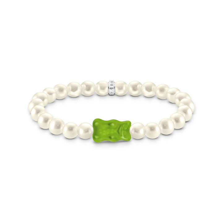 THOMAS SABO x HARIBO: Silver Pearl bracelet Apple green Goldbear 