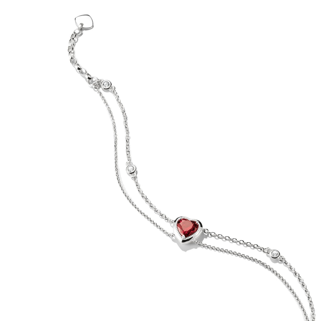 THOMAS SABO Two-Row Bracelet with Red Heart Stone Silver