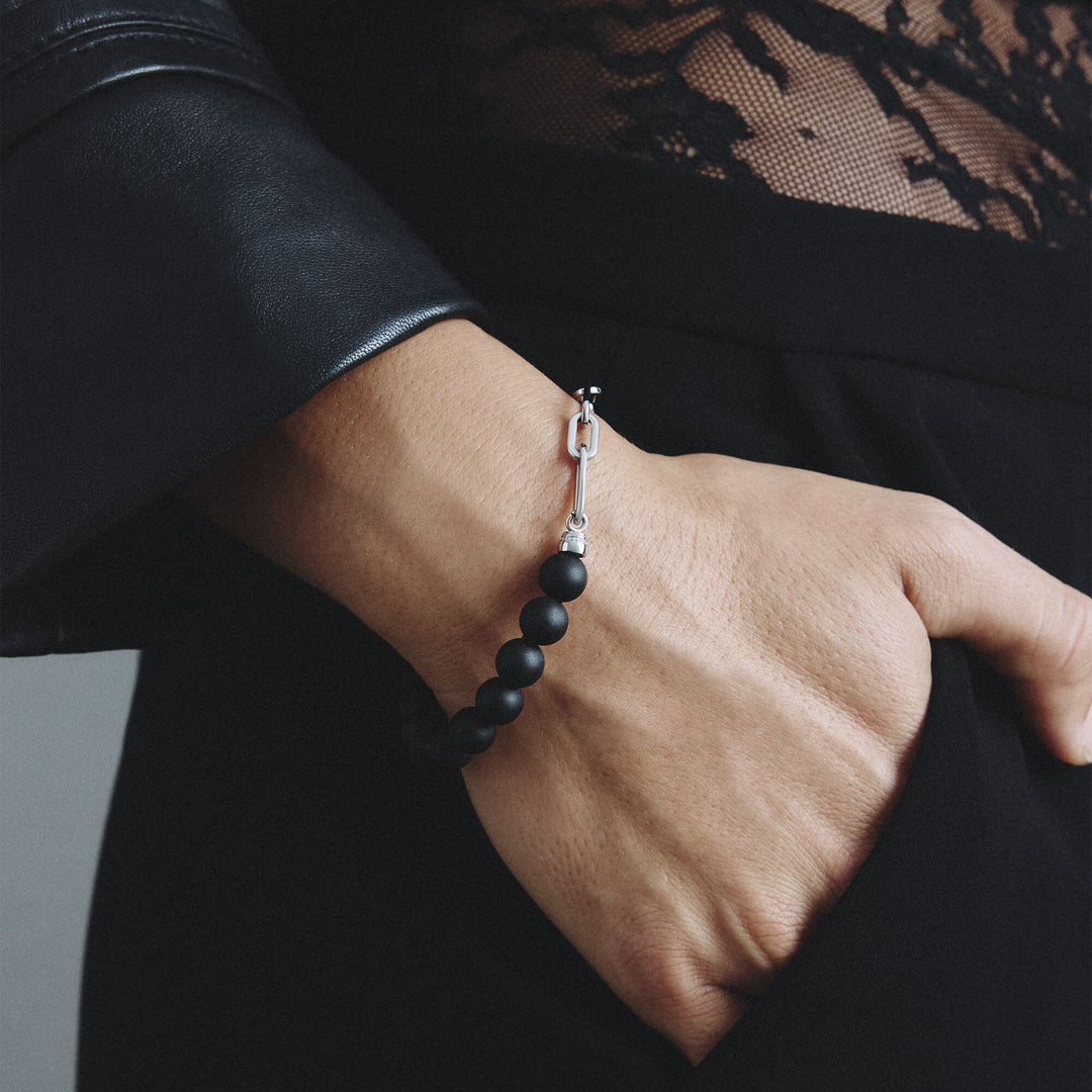THOMAS SABO Stainless Steel Obsidian Bead Bracelet